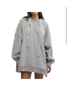 We the free free people gray longline oversized hooded sweatshirt XS